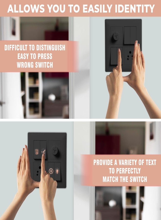Rousrie Embossed Foil Transparent Switch Stickers for Switch Board | 27 Designs, Pack of 330 Stickers for Home Including Fan, Light and Many More (Rose Gold) - Image 2